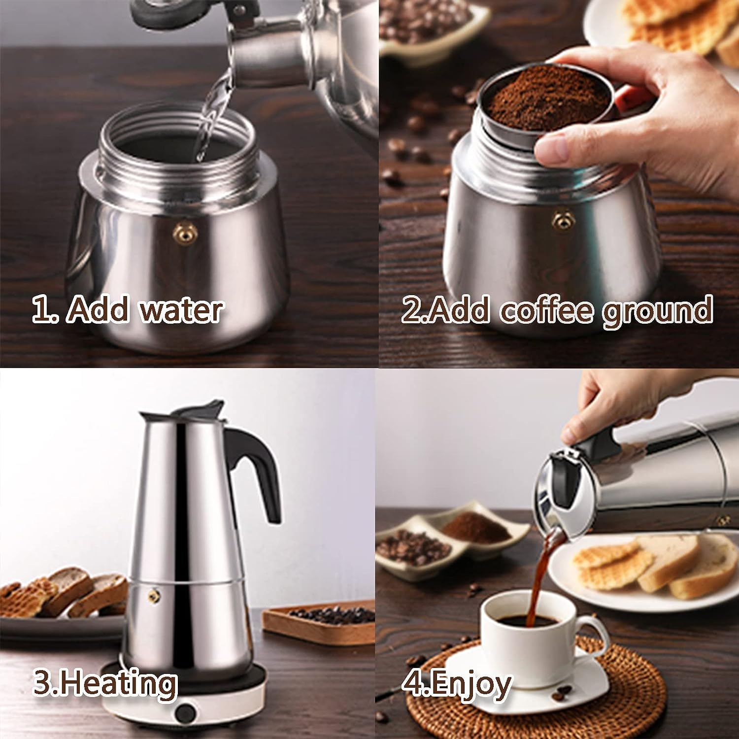 4/6/9 Cups Moka Pot Caffe Mach - Coffee Vending Equipment 评论和价格